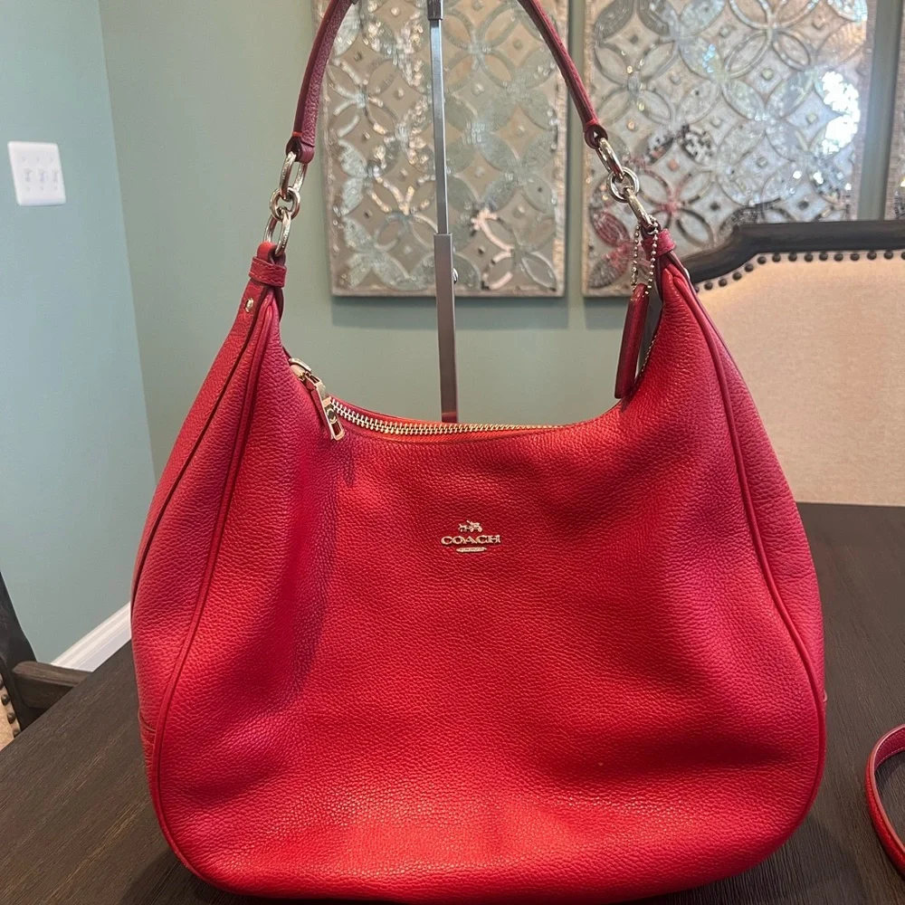 Coach Pebbled Leather Red Hobo Bag